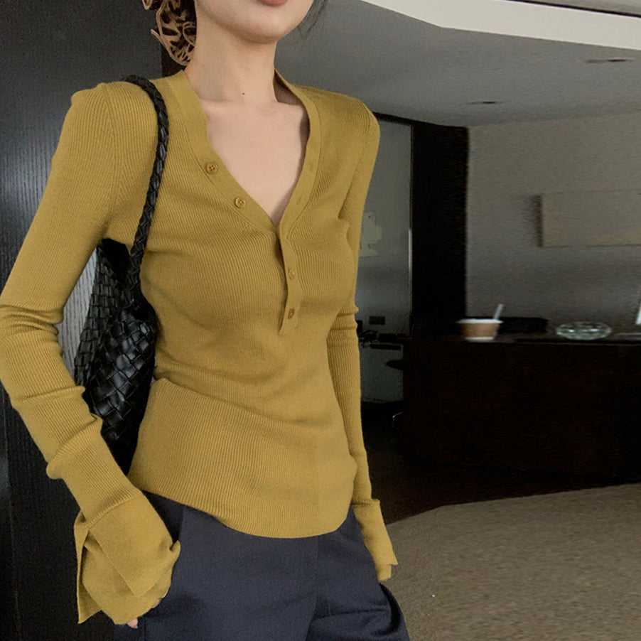 【tops】Vネック長袖ニットトップスG23802