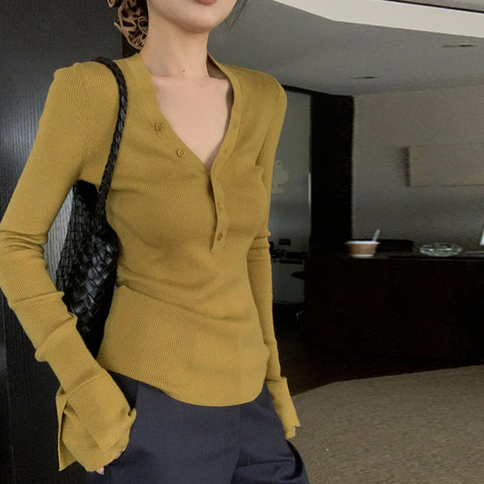 【tops】Vネック長袖ニットトップスG23802