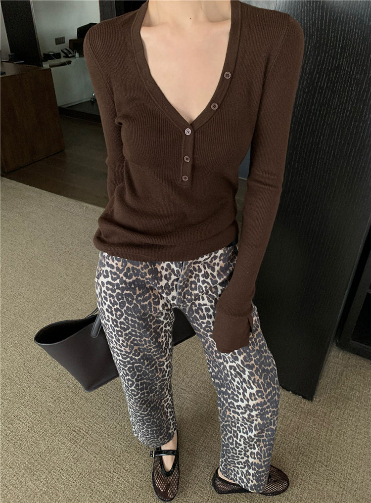 【tops】Vネック長袖ニットトップスG23802