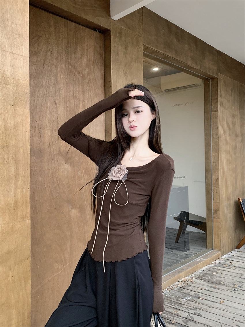 【tops】Vネック長袖ニットTシャツG23805