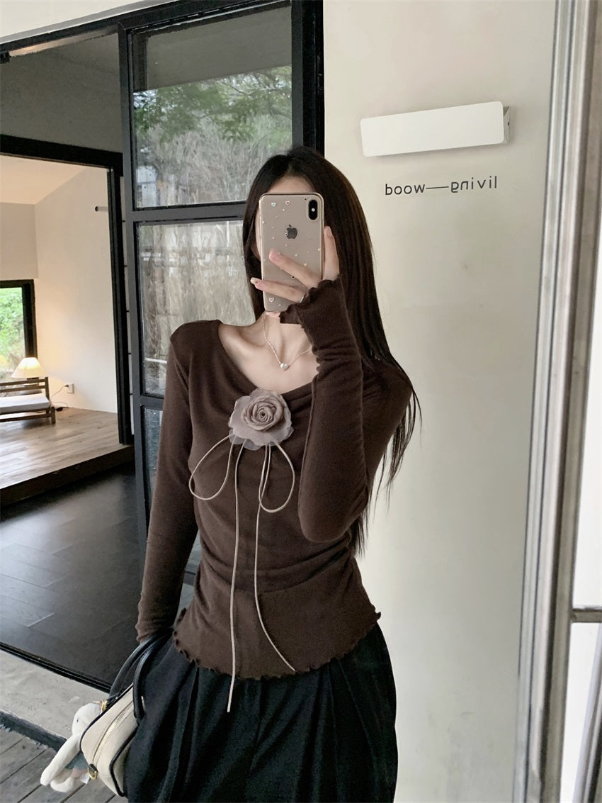 【tops】Vネック長袖ニットTシャツG23805