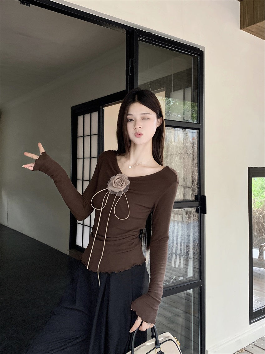 【tops】Vネック長袖ニットTシャツG23805
