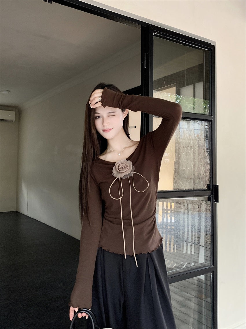 【tops】Vネック長袖ニットTシャツG23805