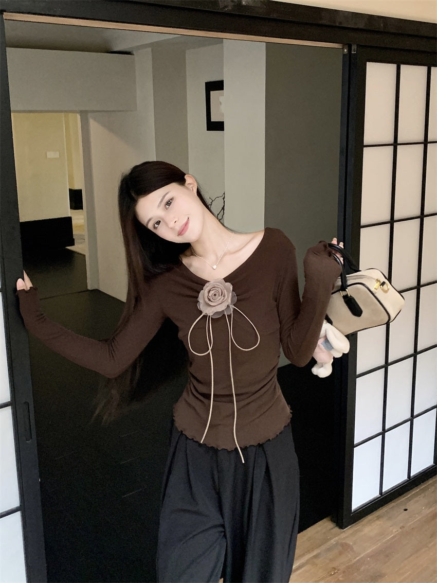 【tops】Vネック長袖ニットTシャツG23805