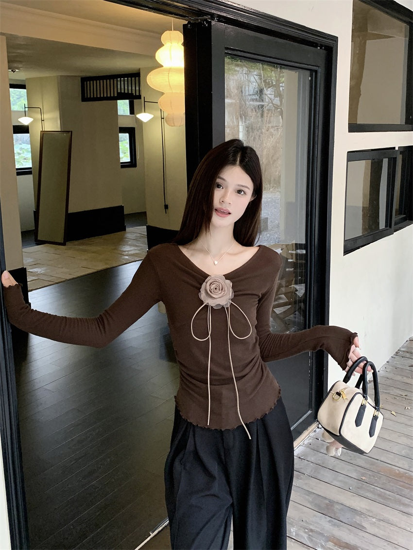 【tops】Vネック長袖ニットTシャツG23805