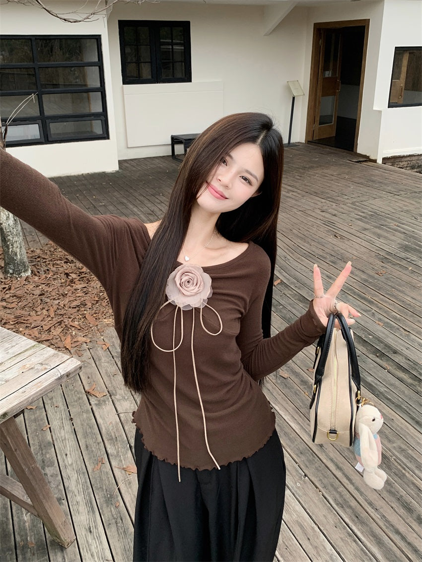 【tops】Vネック長袖ニットTシャツG23805