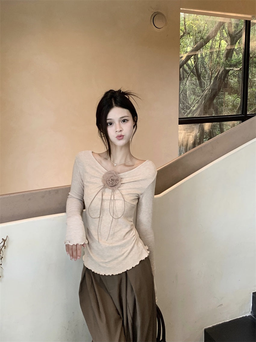 【tops】Vネック長袖ニットTシャツG23805