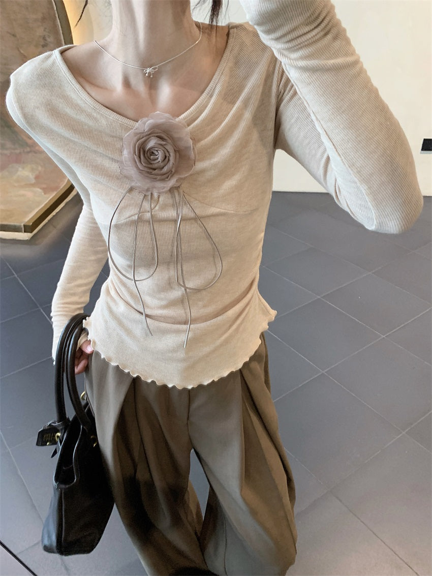 【tops】Vネック長袖ニットTシャツG23805