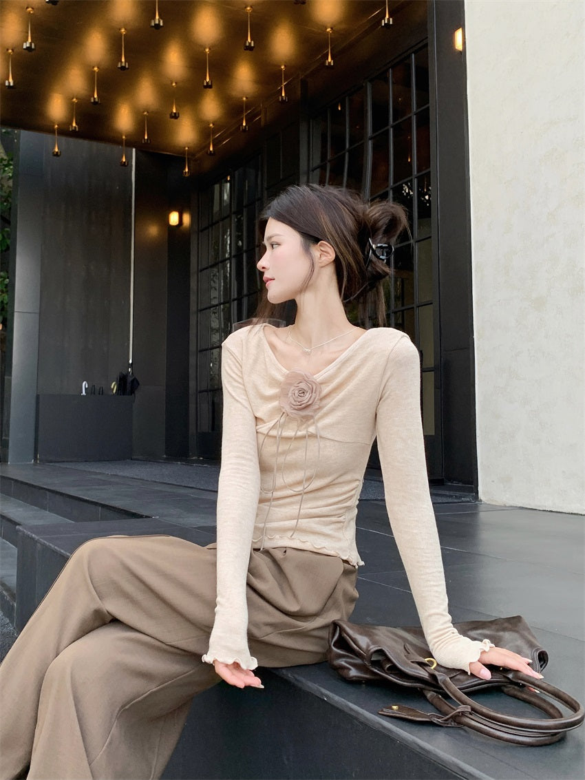 【tops】Vネック長袖ニットTシャツG23805