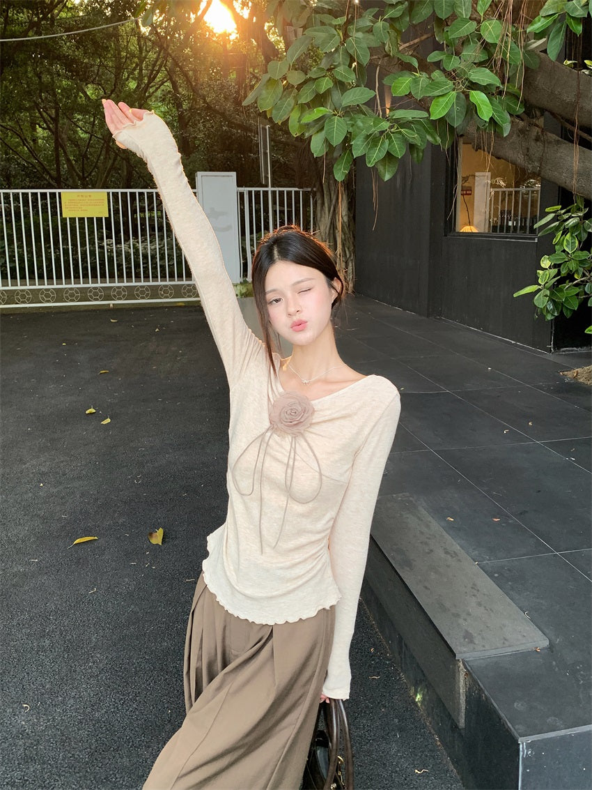 【tops】Vネック長袖ニットTシャツG23805