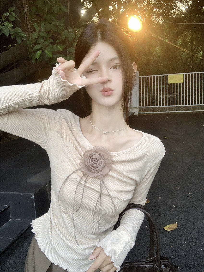 【tops】Vネック長袖ニットTシャツG23805