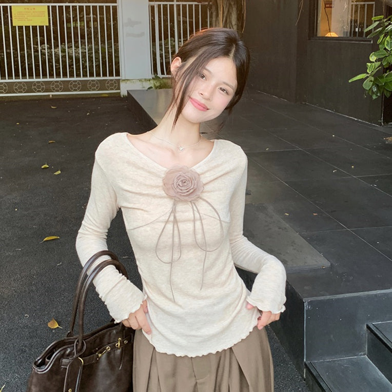 【tops】Vネック長袖ニットTシャツG23805