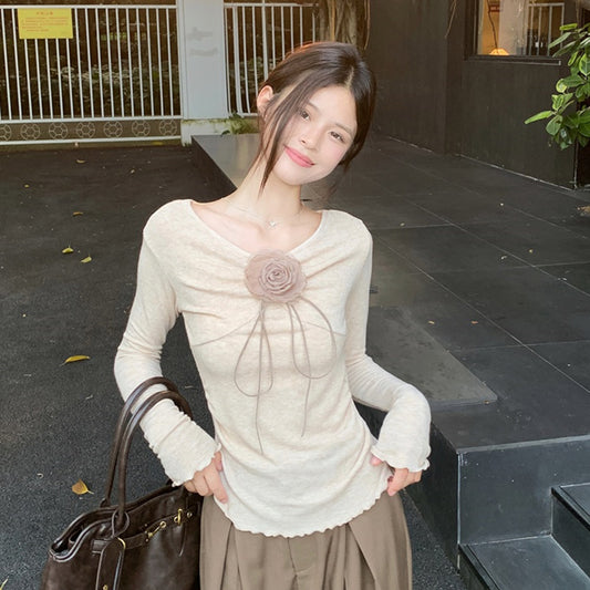 【tops】Vネック長袖ニットTシャツG23805