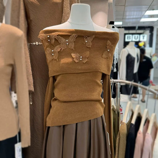 【tops】オフショルダーニットトップスG23807