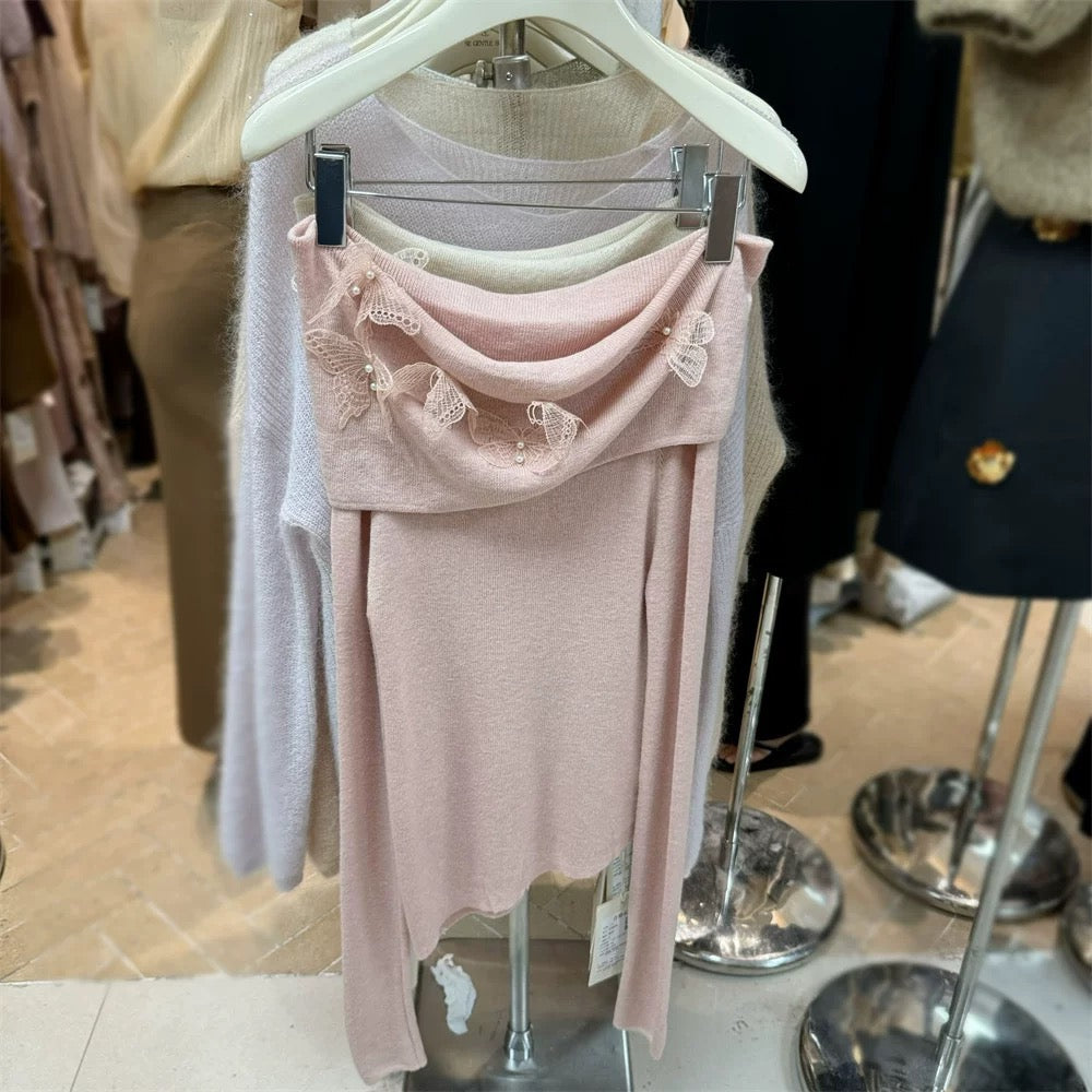 【tops】オフショルダーニットトップスG23807