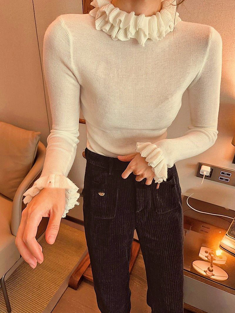 【tops】ギャザー長袖ニットセーターG23809