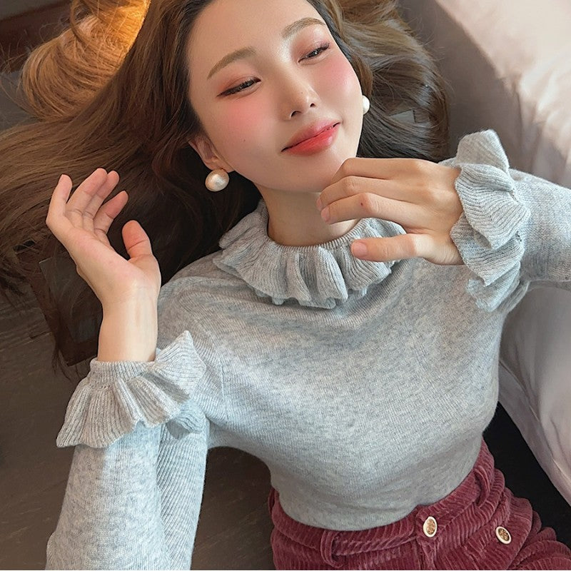 【tops】ギャザー長袖ニットセーターG23809