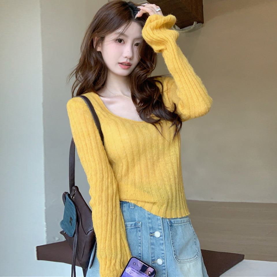 【tops】ラウンドネック長袖ニットセーターG23815