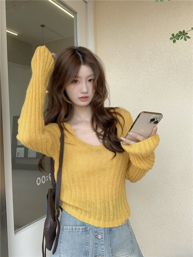 【tops】ラウンドネック長袖ニットセーターG23815