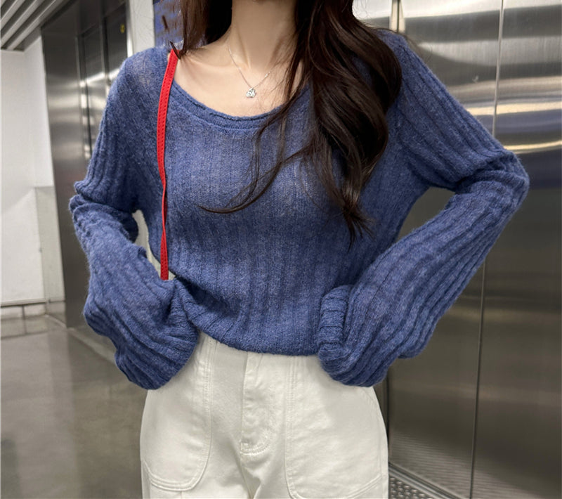 【tops】ラウンドネック長袖ニットセーターG23815