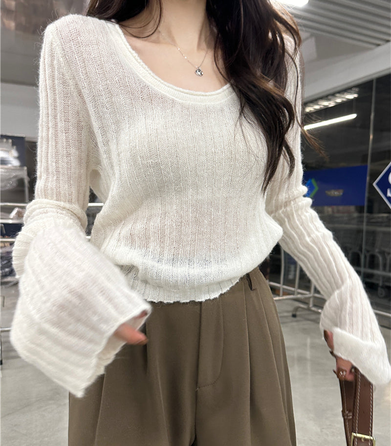 【tops】ラウンドネック長袖ニットセーターG23815