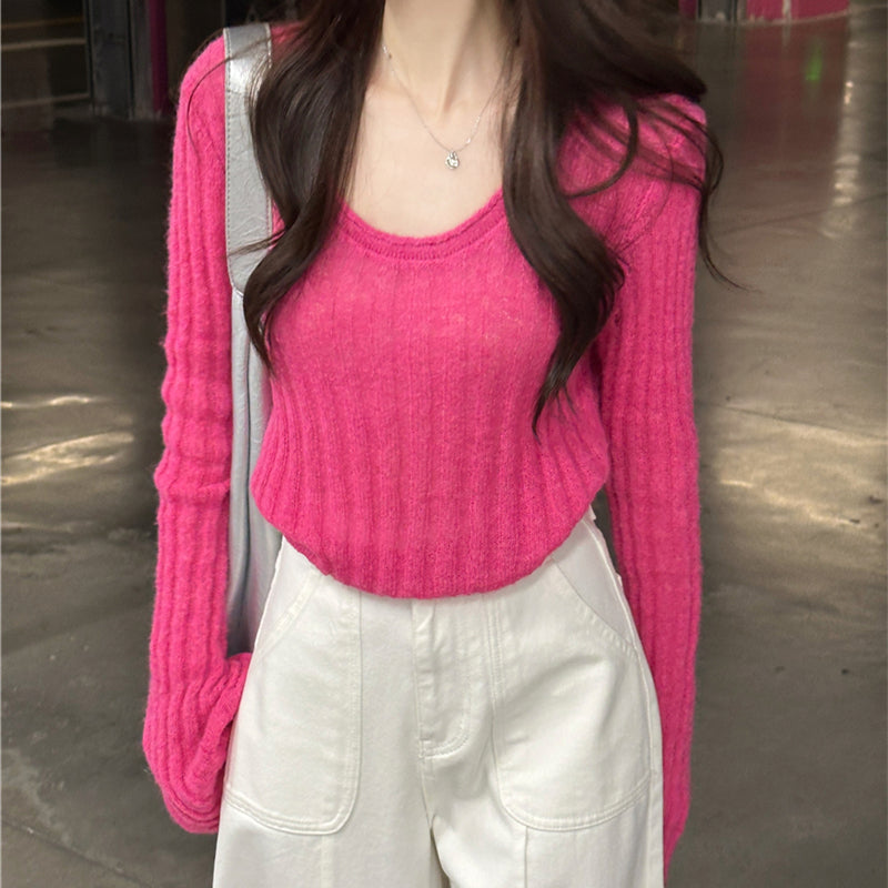 【tops】ラウンドネック長袖ニットセーターG23815