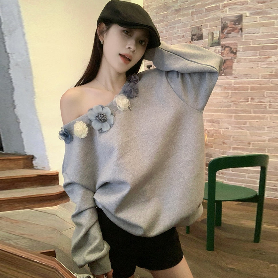 【tops】オブリークネックフラワーパーカーG23817