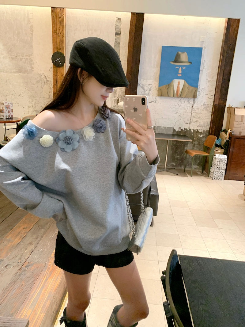 【tops】オブリークネックフラワーパーカーG23817