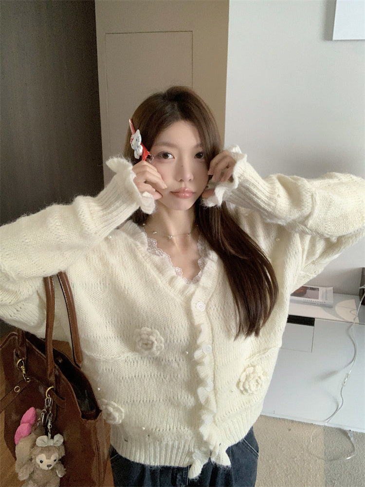 【tops】VネックフラワーニットセーターG23819