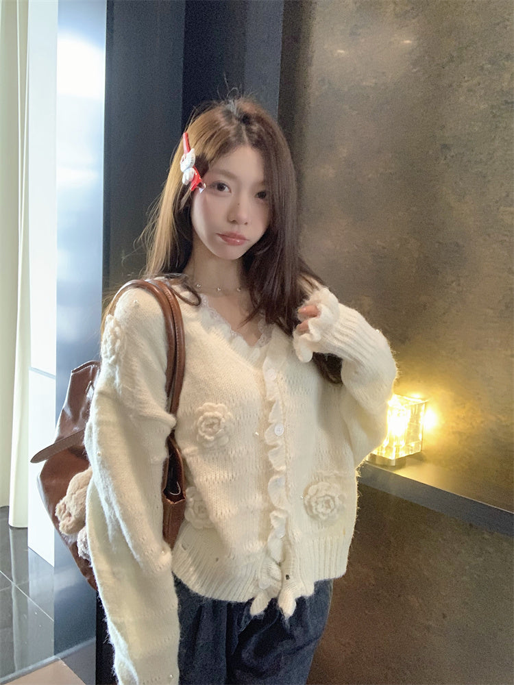 【tops】VネックフラワーニットセーターG23819