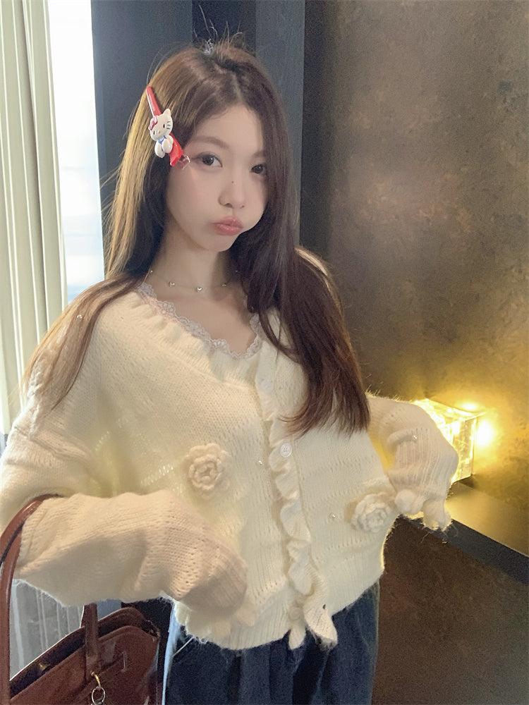 【tops】VネックフラワーニットセーターG23819