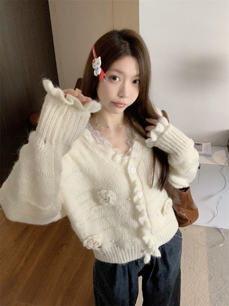 【tops】VネックフラワーニットセーターG23819