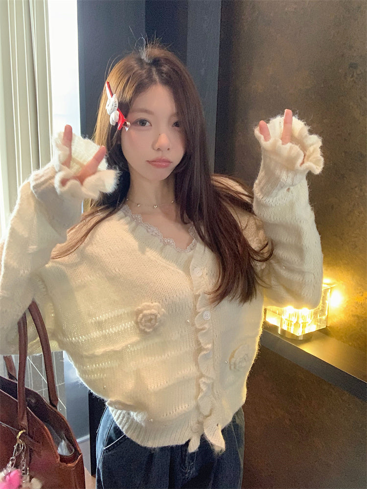 【tops】VネックフラワーニットセーターG23819