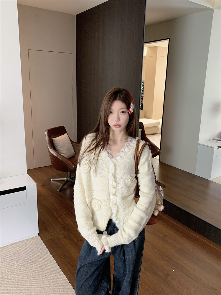 【tops】VネックフラワーニットセーターG23819