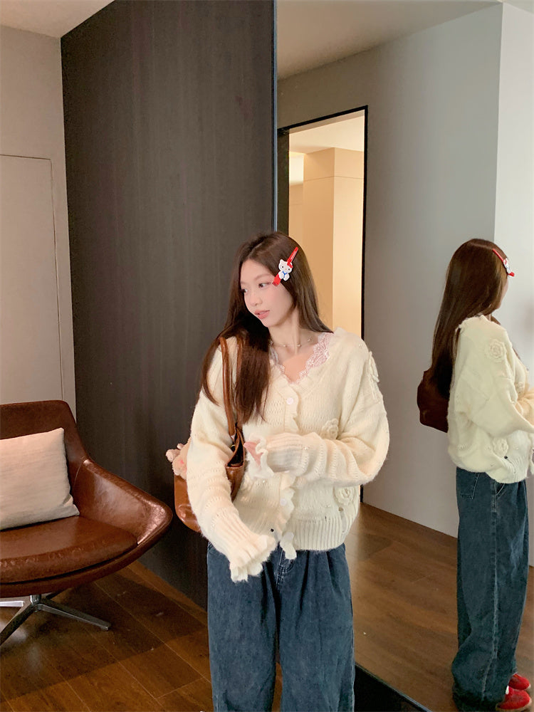 【tops】VネックフラワーニットセーターG23819