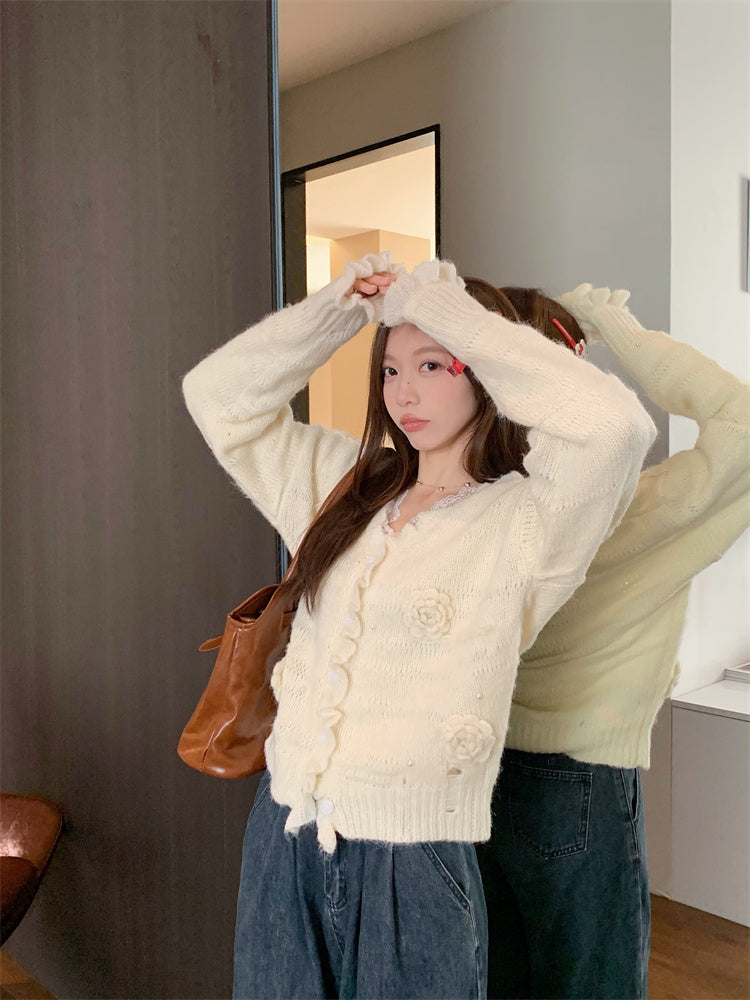 【tops】VネックフラワーニットセーターG23819