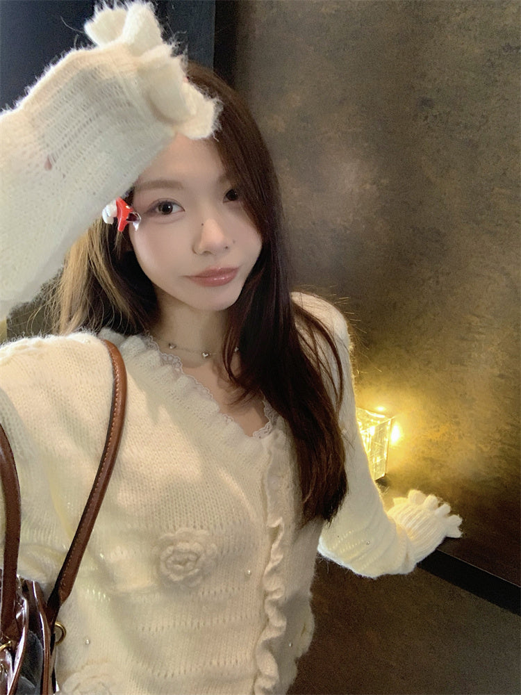 【tops】VネックフラワーニットセーターG23819