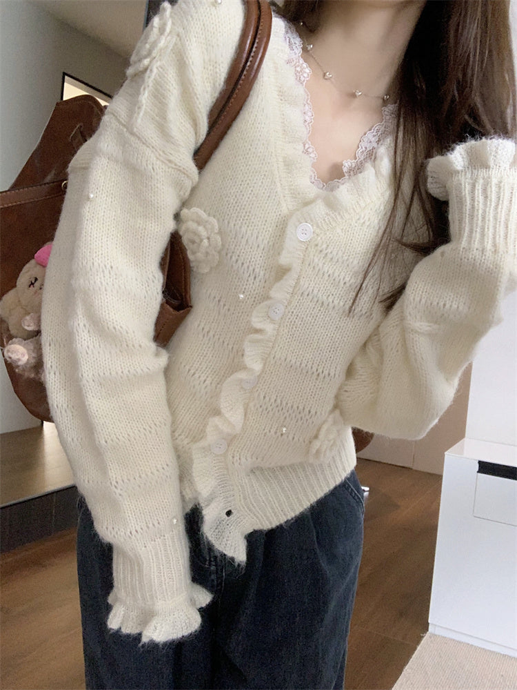 【tops】VネックフラワーニットセーターG23819