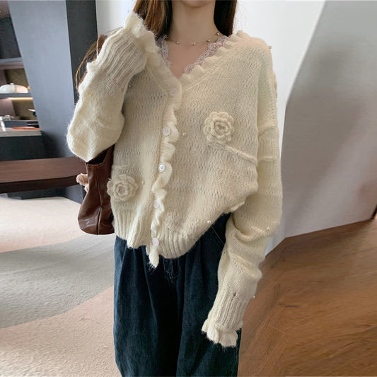 【tops】VネックフラワーニットセーターG23819