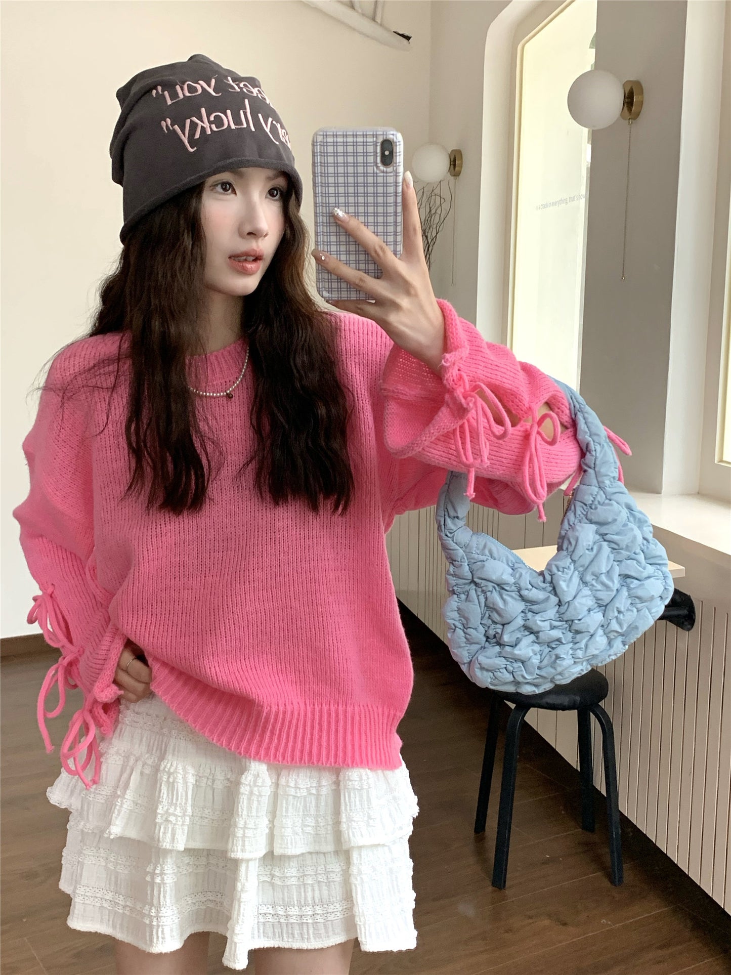 【tops】リボン長袖ニットセーターG23821