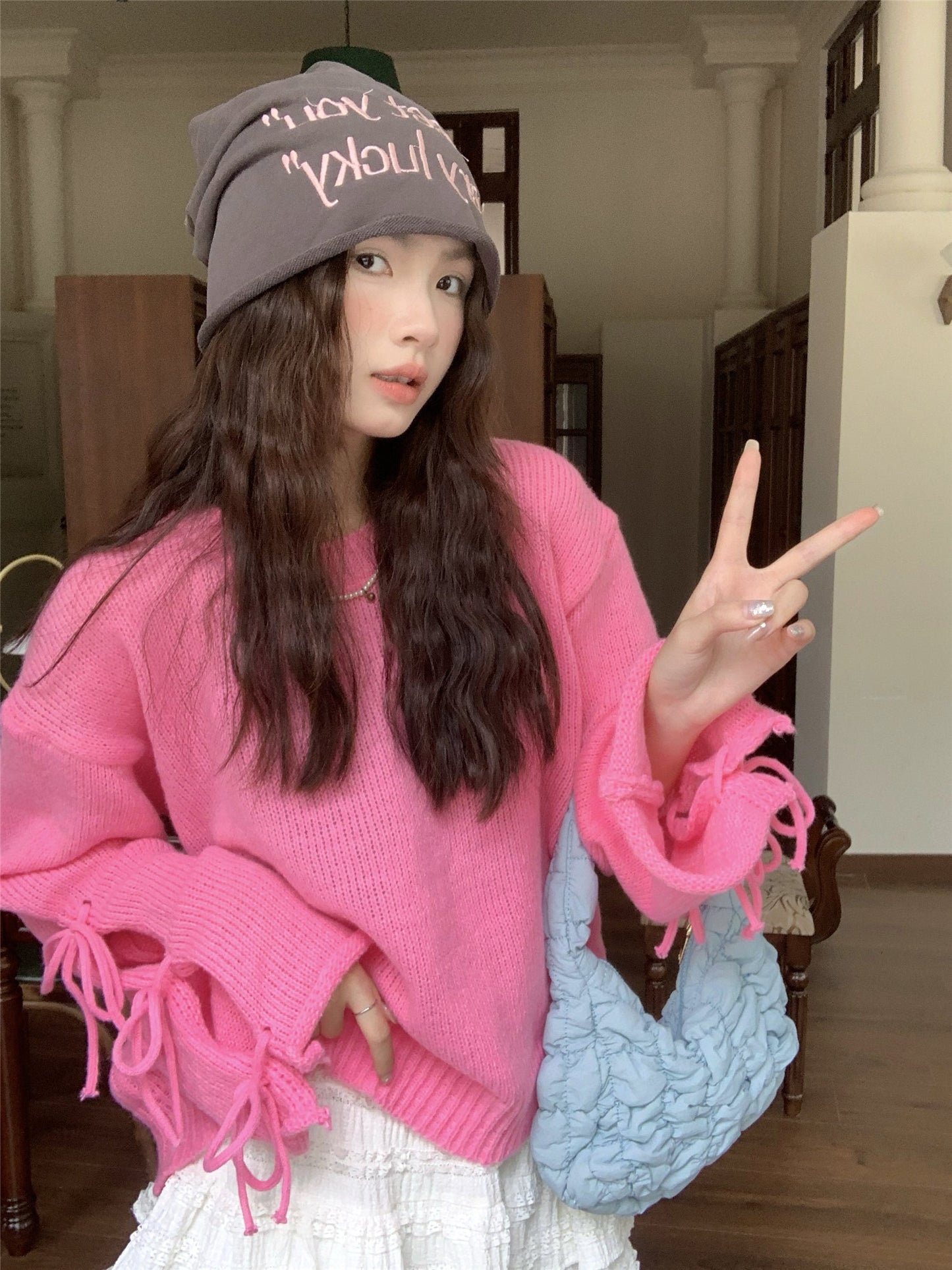 【tops】リボン長袖ニットセーターG23821