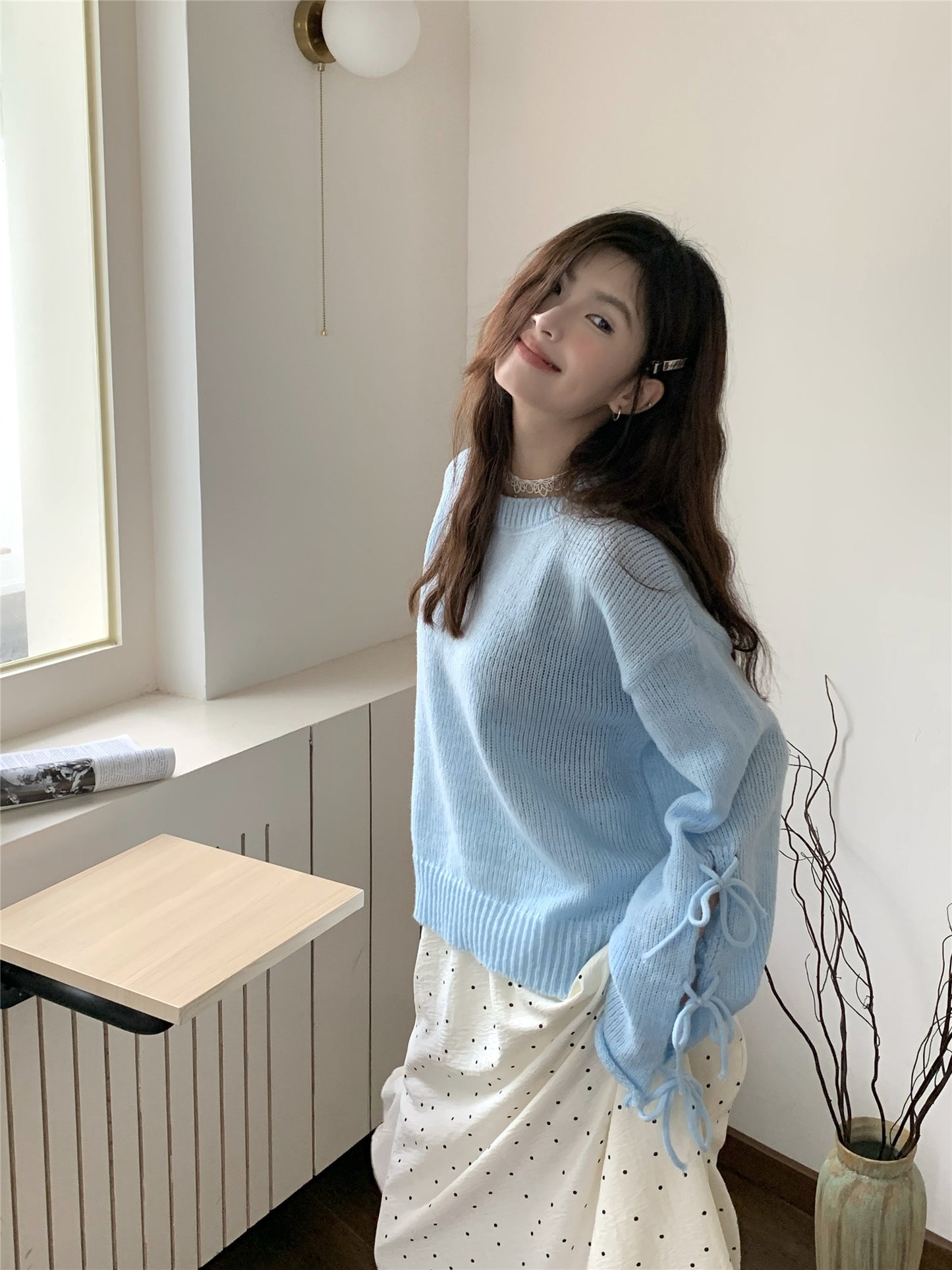 【tops】リボン長袖ニットセーターG23821