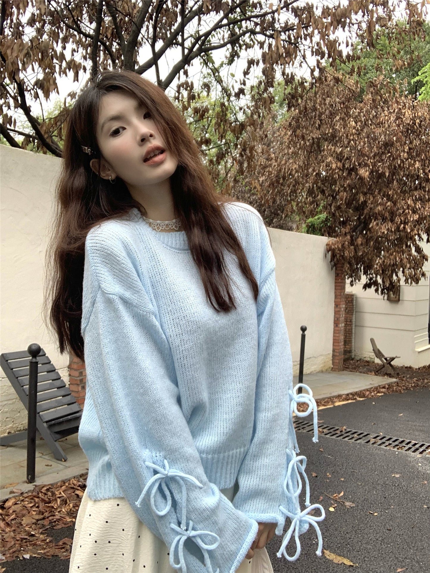 【tops】リボン長袖ニットセーターG23821