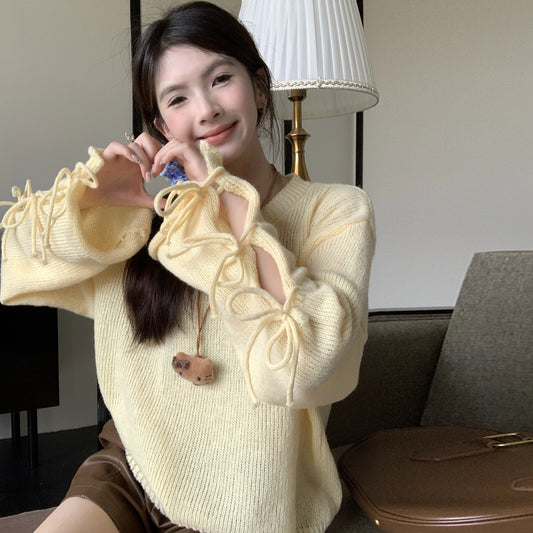 【tops】リボン長袖ニットセーターG23821