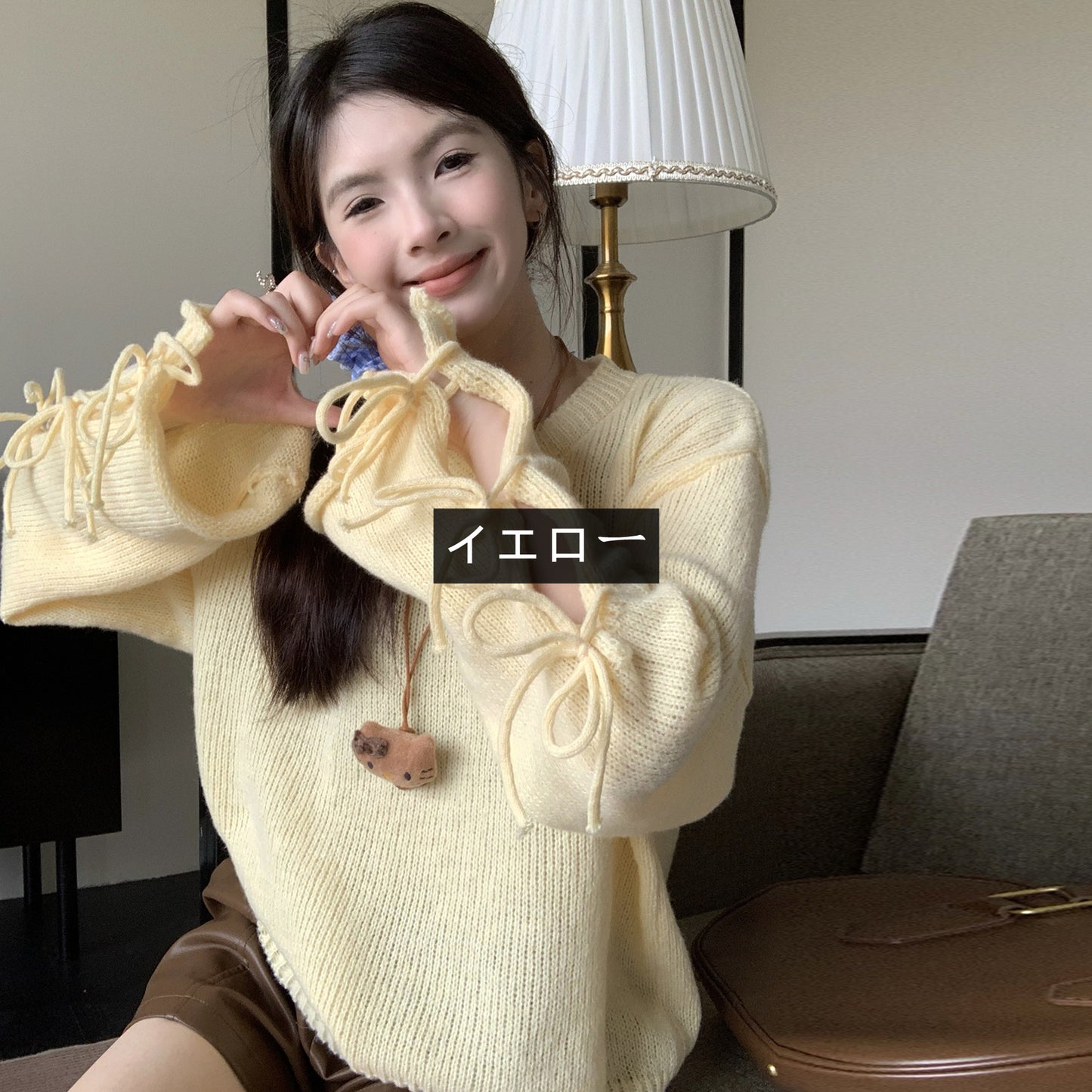 【tops】リボン長袖ニットセーターG23821