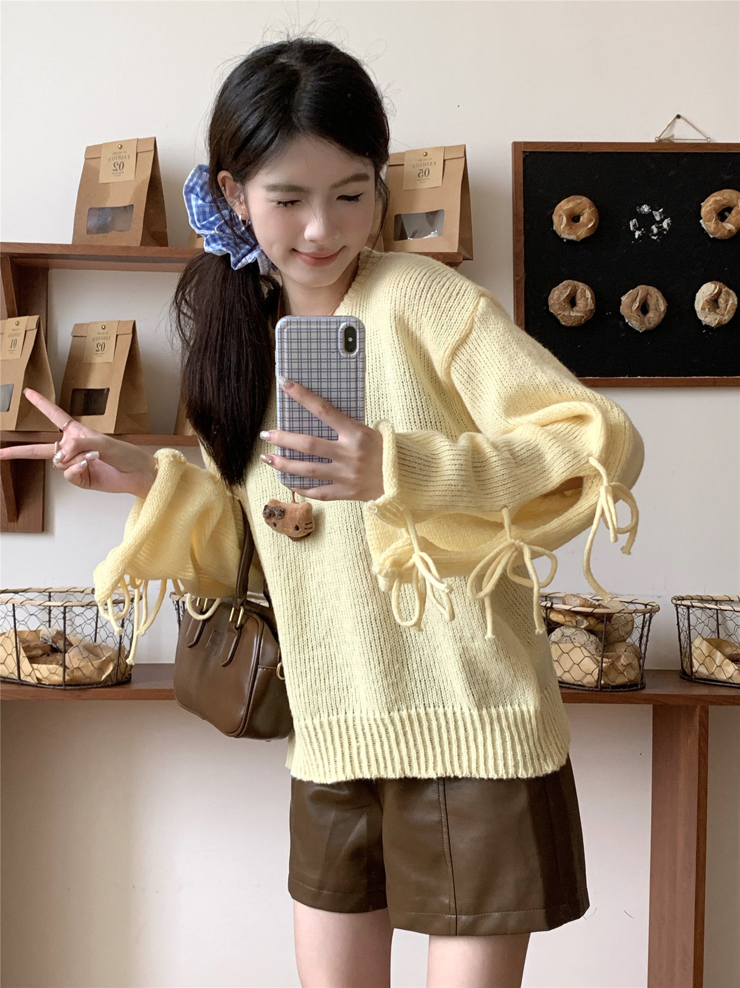 【tops】リボン長袖ニットセーターG23821