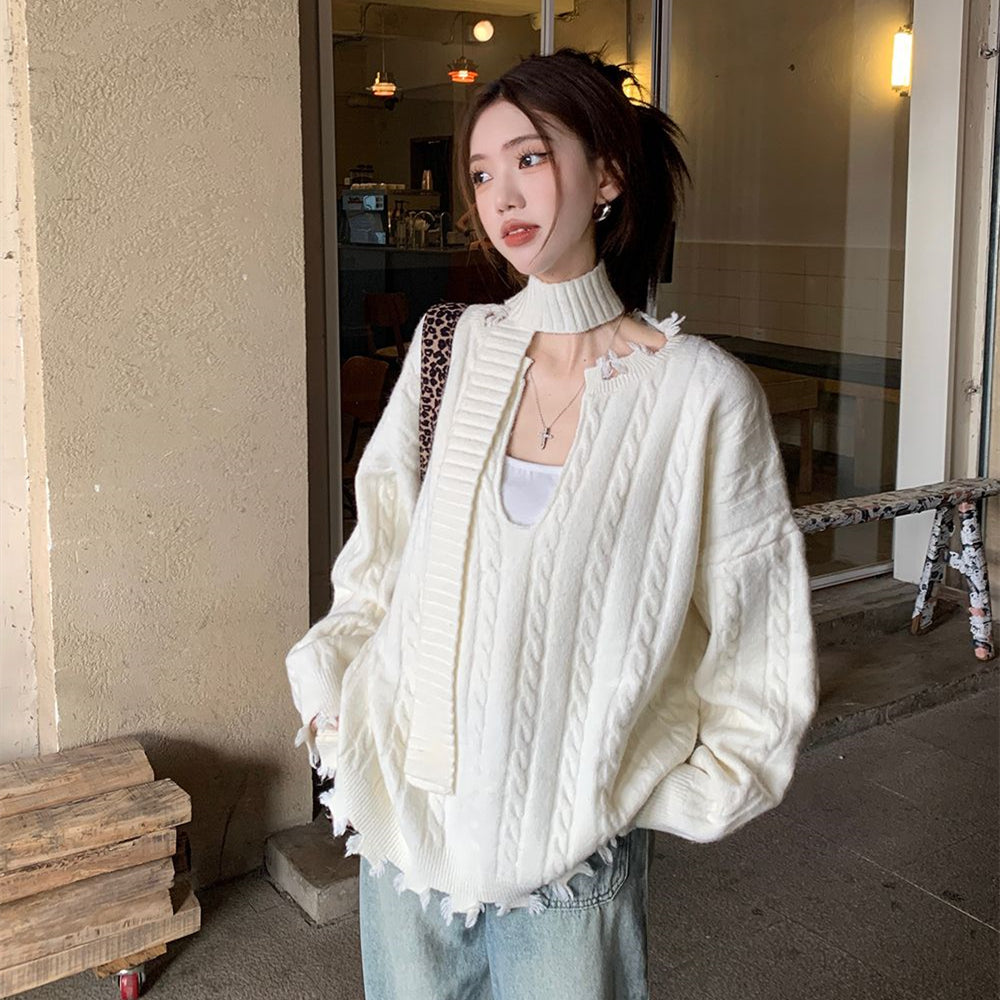 【tops】Uネック長袖ニットセーターG23824