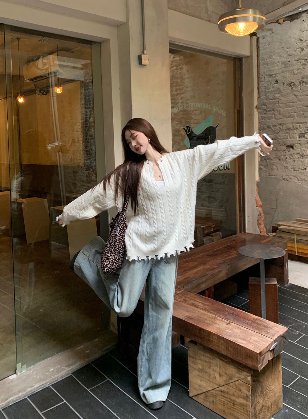 【tops】Uネック長袖ニットセーターG23824