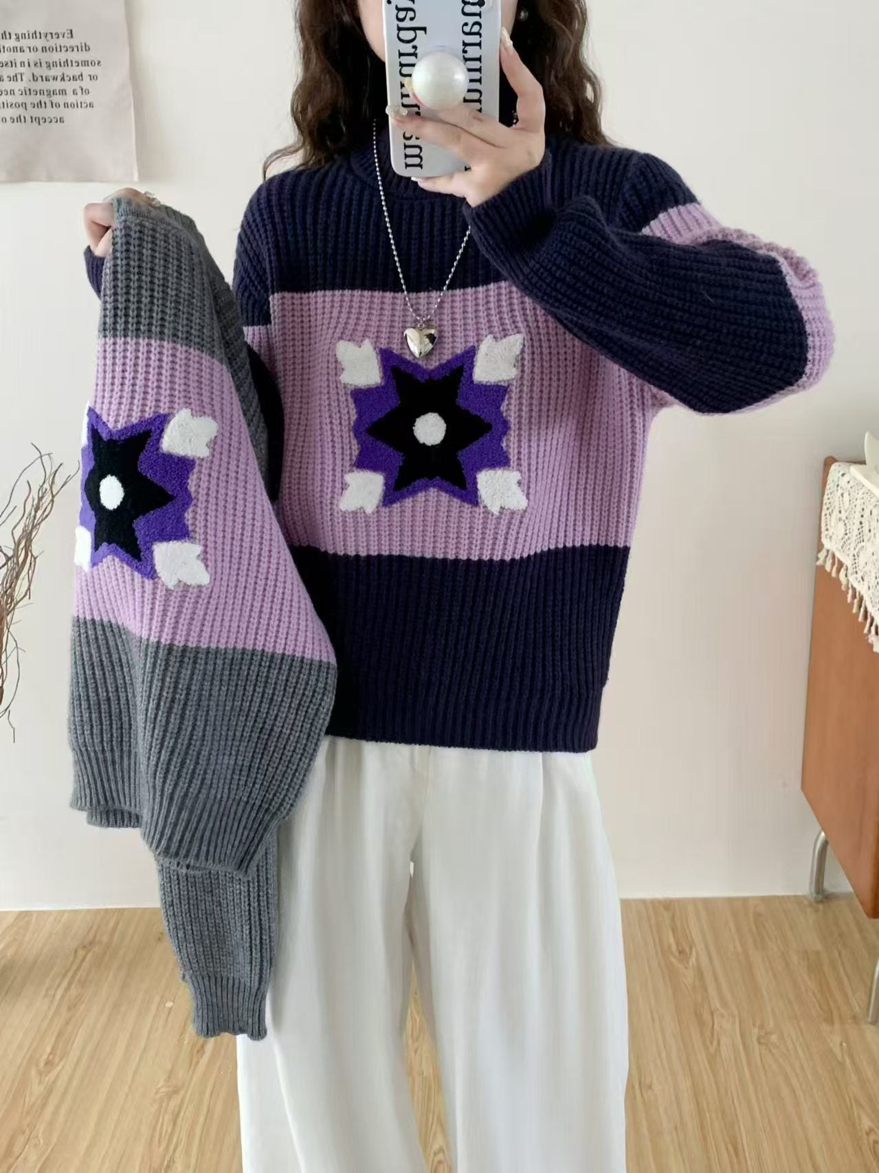 【tops】厚手長袖ニットセーターG23826