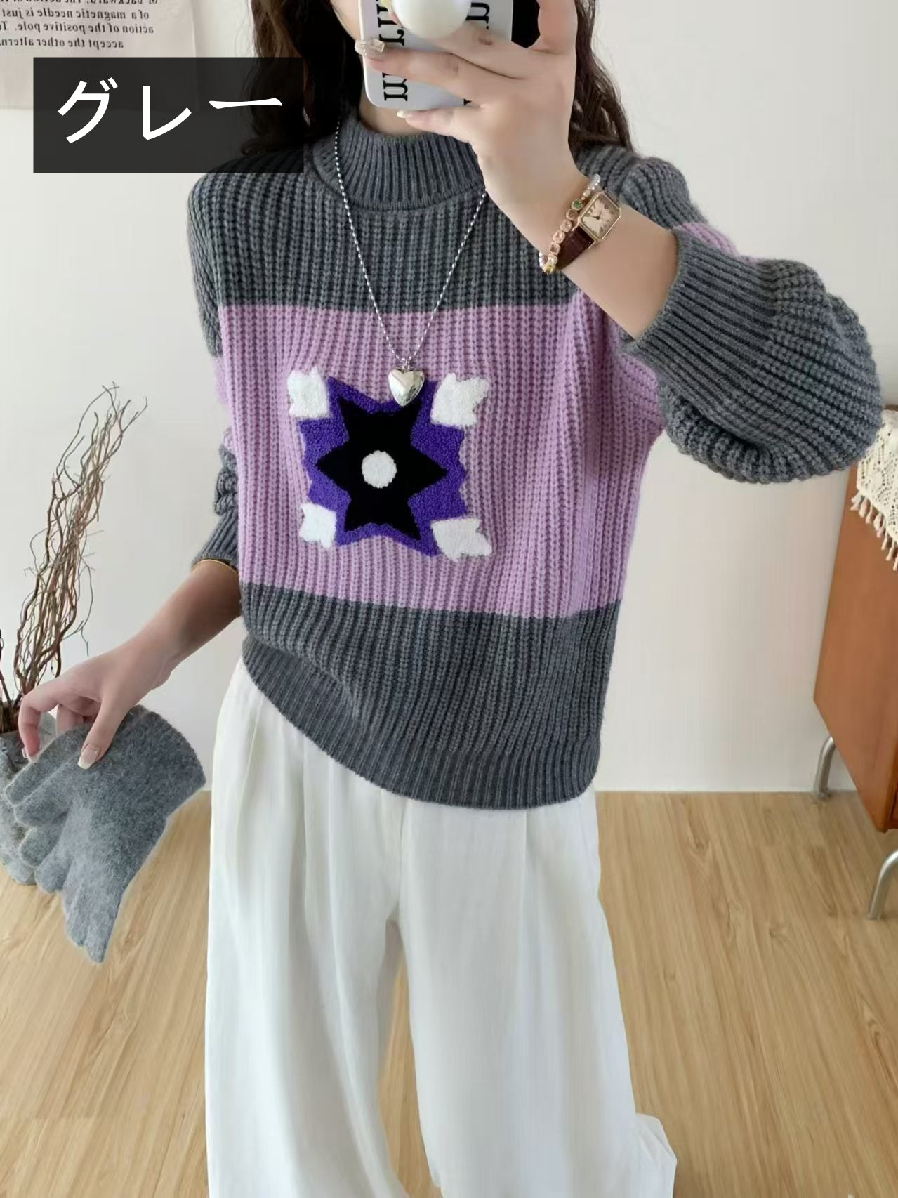 【tops】厚手長袖ニットセーターG23826